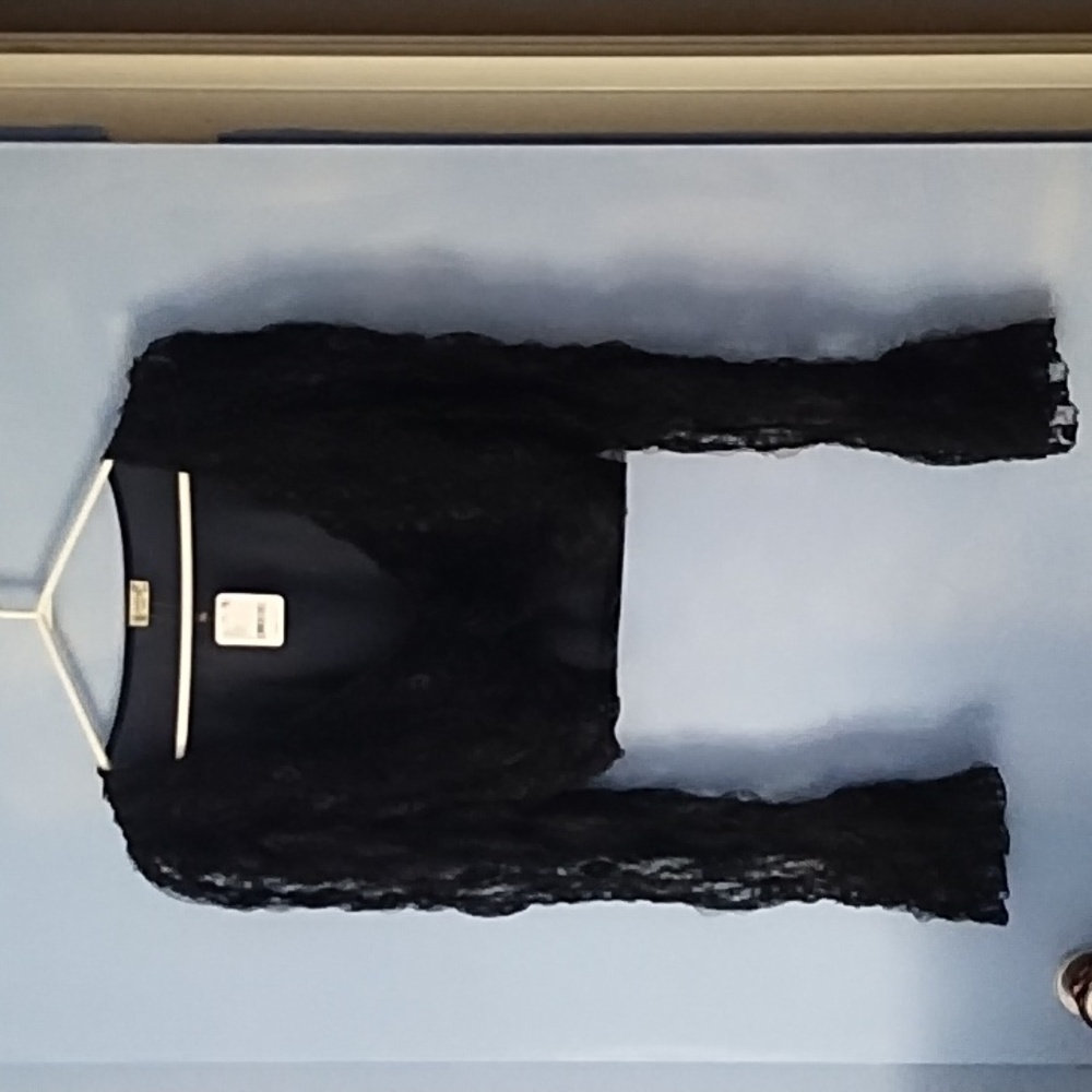 Free People Black Lace Long-Sleeve Wrap Top - Picture 2 of 12